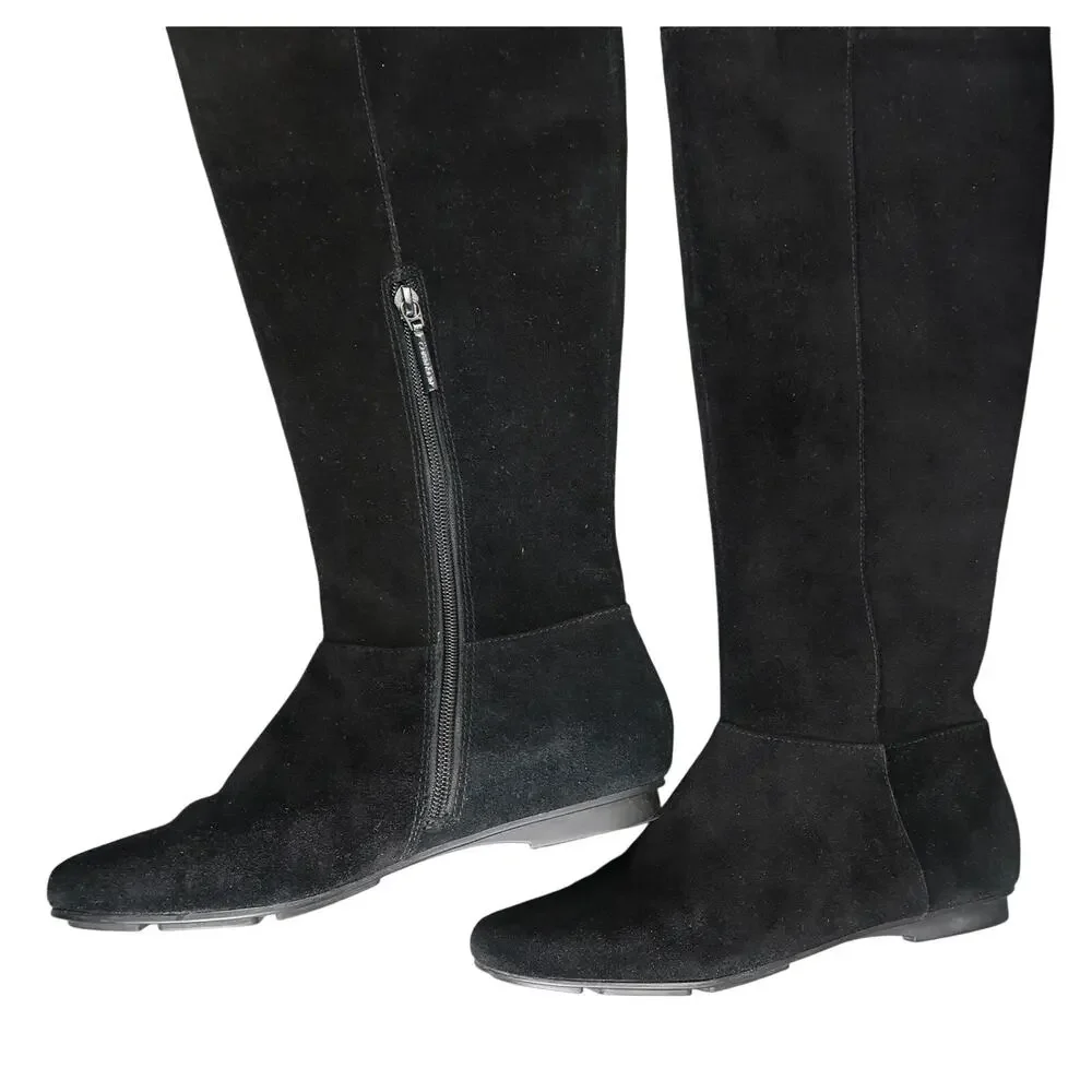 Calvin Klein Shoes Women 7 Boots Tall Leather Fashion Knee High Buckle Zip Black